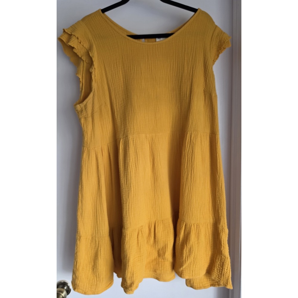 Indigo Rose Sundress Women 3X Yellow Cotton Sleeveless Boho Mini Dress Gown